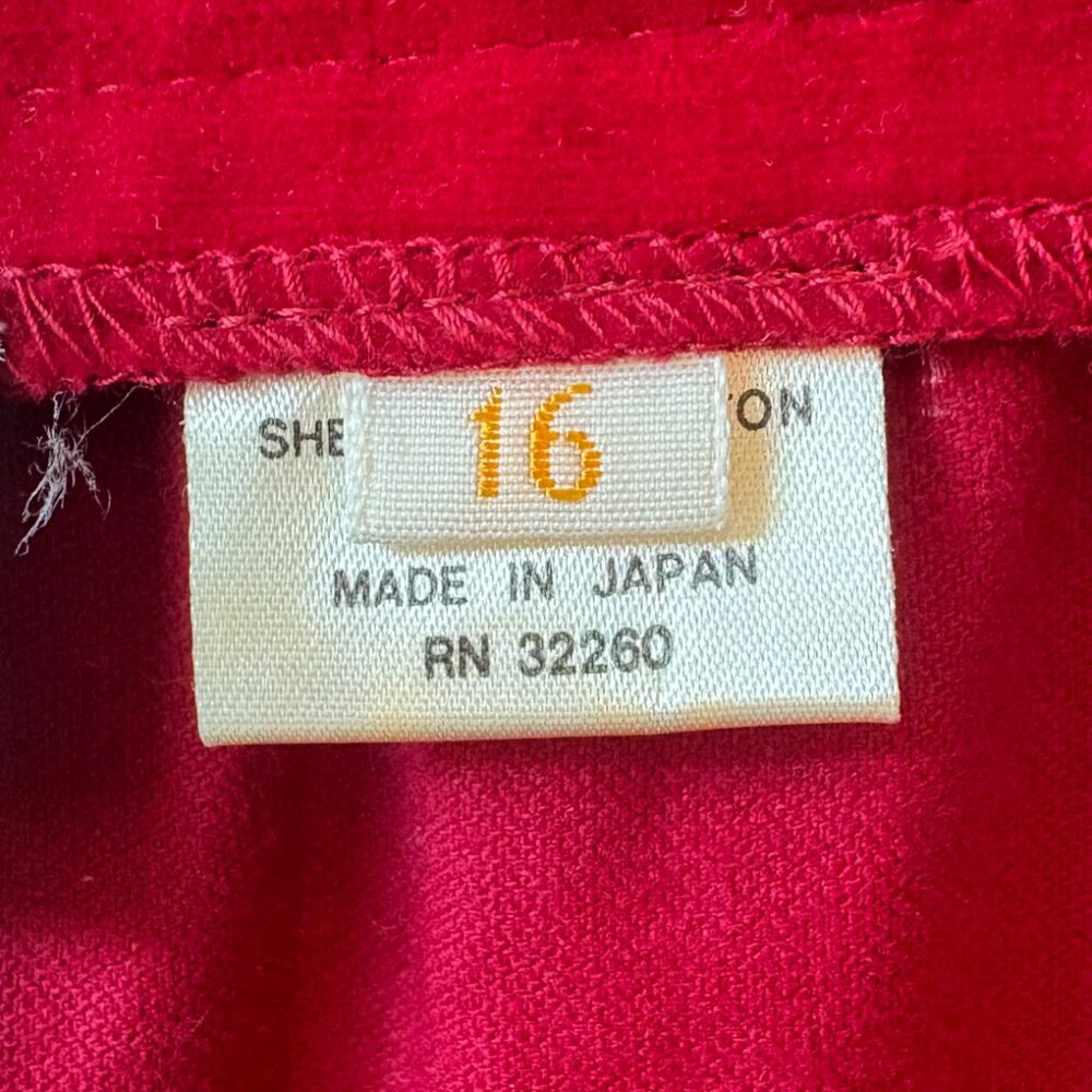 VTG Red Velvet Pleated Midi Skirt Made in Japan 100% Cotton Valentine's Sz 10 - Picture 7 of 8